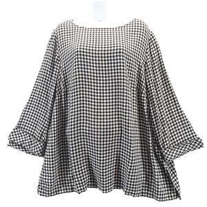 J.Jill Women's Deep Navy And White Gingham Plaid Boat Neck 3/4 Sleeve Blouse XL